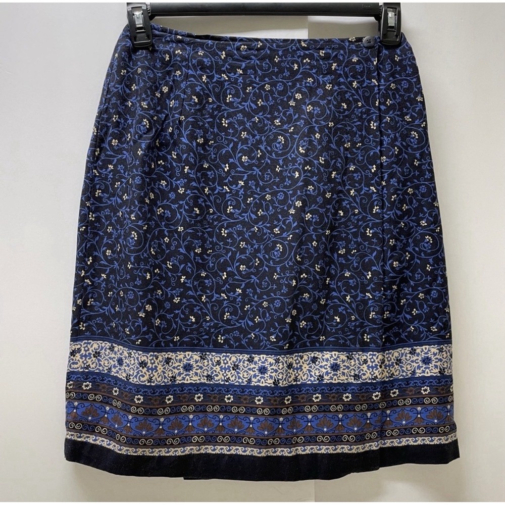 Vintage Hunt Club Wrap Skirt Womens Sz 12 High Waist Blue Floral Print Boho